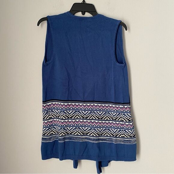 American Living Women’s Open Front Sleeveless Aztec Print Knit Duster Sweater - Picture 2 of 3